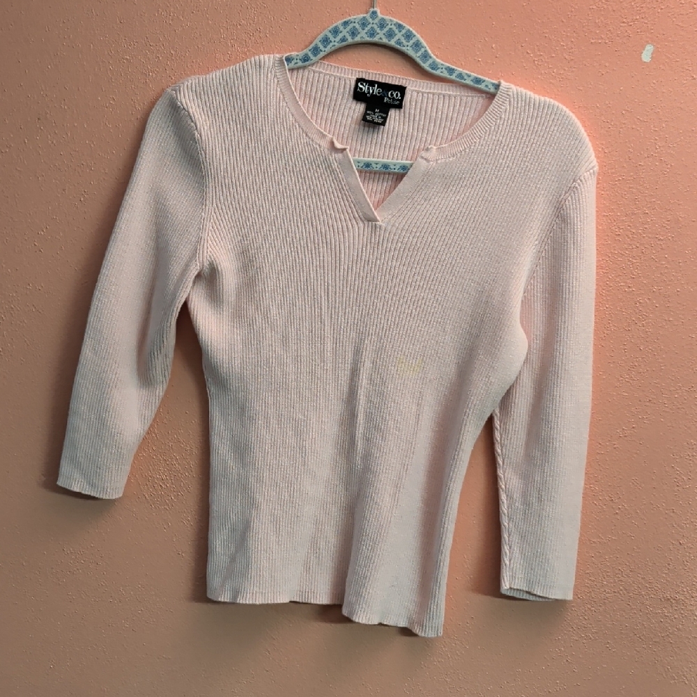 Style & Co. Pink Ribbed Blouse